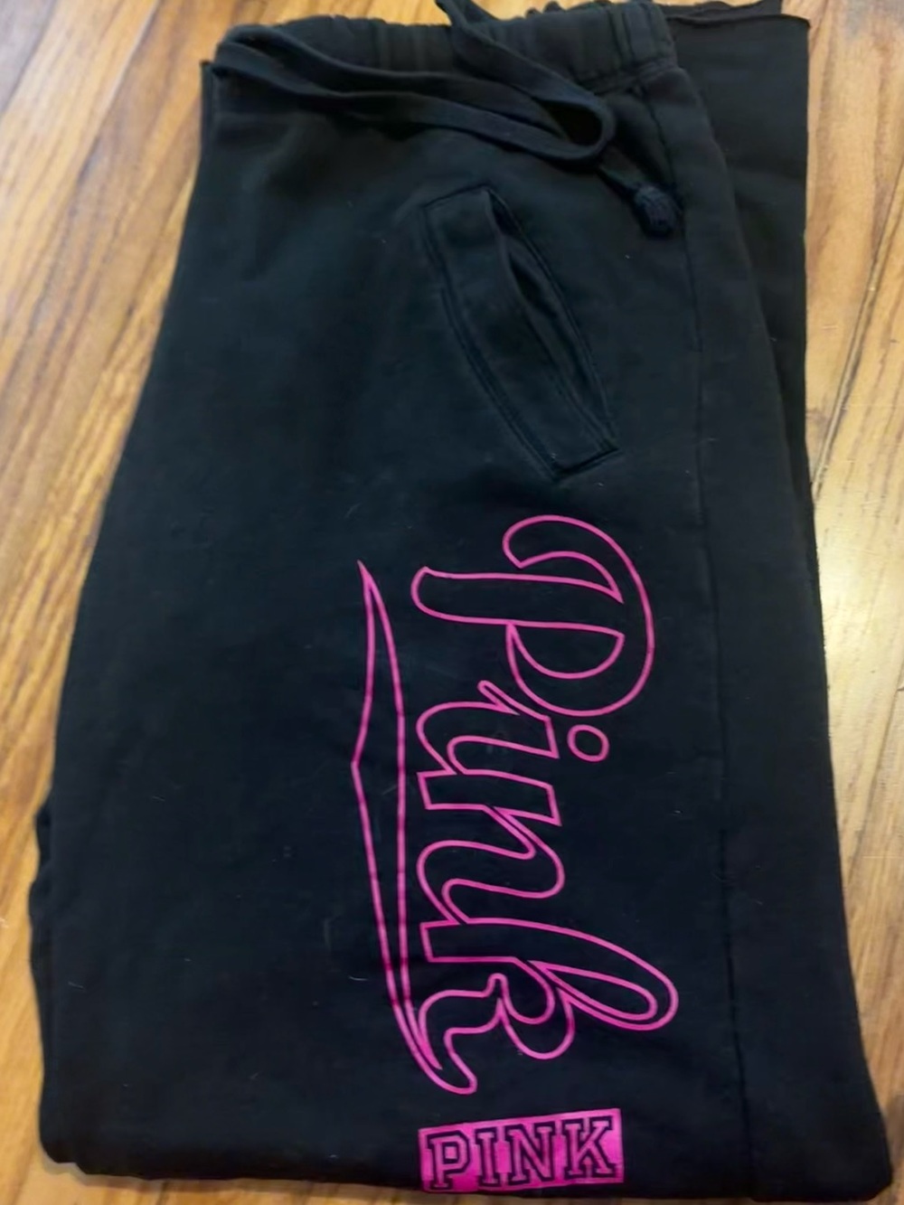 Vintage PINK Victoria's Secret Girls' Black Sweatpants with Pink Logo